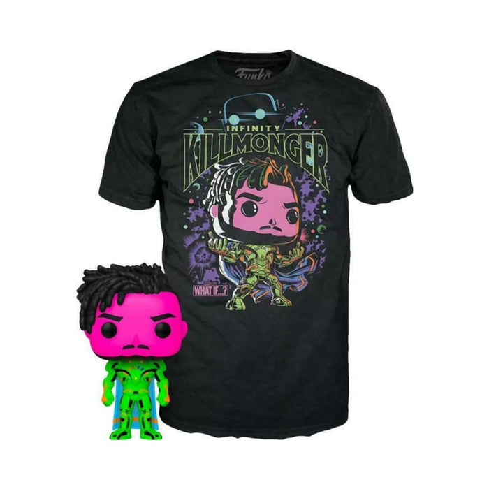 Funko Pop! & Tee (Adult): Marvel What If...? - Infinity Killmonger (Blacklight) (Special Edition) Bobble-Head Vinyl Figure & T-Shirt (M)-0
