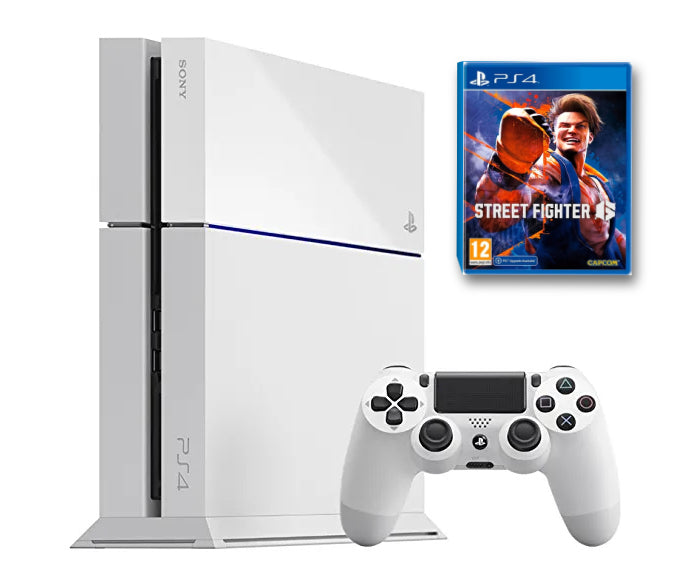 PS4 - Konsole 500 GB #Weiß + Original-Controller + Zubehör + Street Fighter 6 (GEBRAUCHT) - PS4 (NEUSTART)