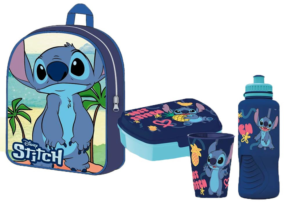 Zaino + Gift Set 3 in 1 Disney Stitch Spiaggia Blu