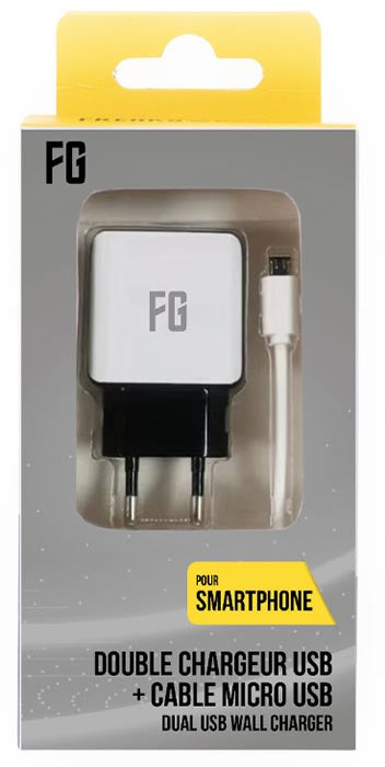 FREAKS AC-Netzteil, 2 USB-Steckplätze + 1 m Micro-USB-Kabel