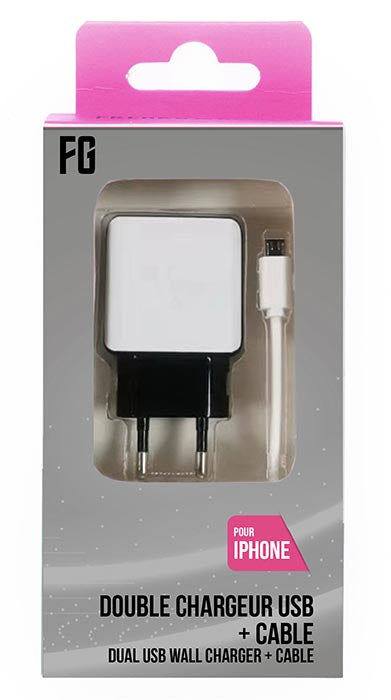 FREAKS AC-Netzteil 2 USB-Steckplätze + Kabel für iPhone Weiß