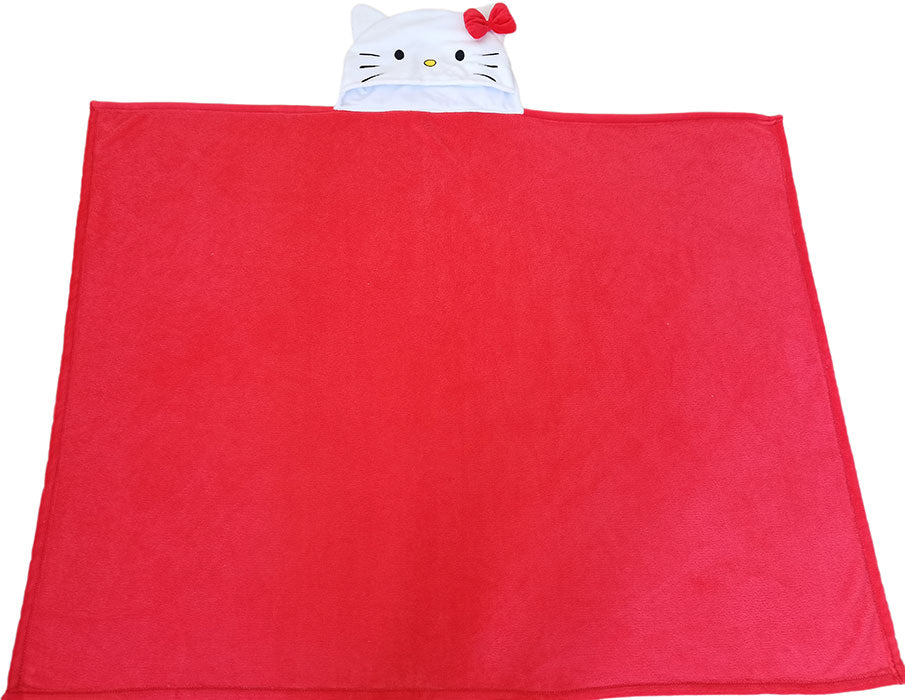 Hello Kitty Fleecedecke mit roter Schleife und Kapuze