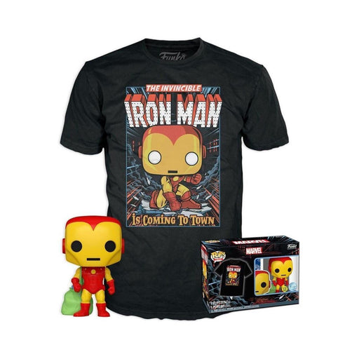 Funko Pop! &amp; Tee (Adult): Marvel - Holiday Iron Man (Glows in the Dark) Vinyl Figure &amp; T-Shirt (S)-0