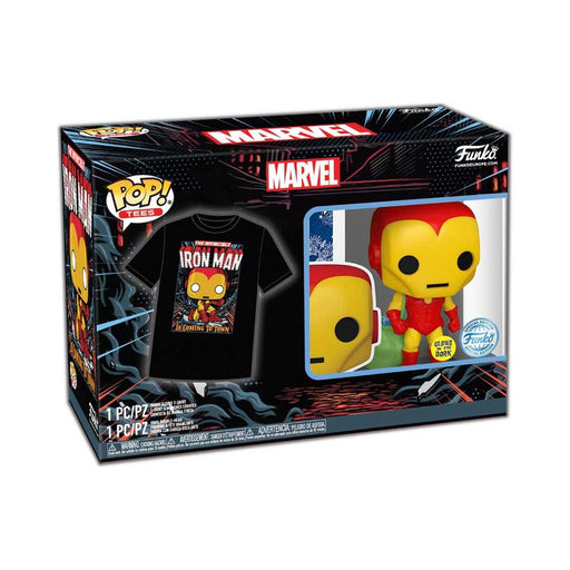 Funko Pop! &amp; Tee (Adult): Marvel - Holiday Iron Man (Glows in the Dark) Vinyl Figure &amp; T-Shirt (M)-0
