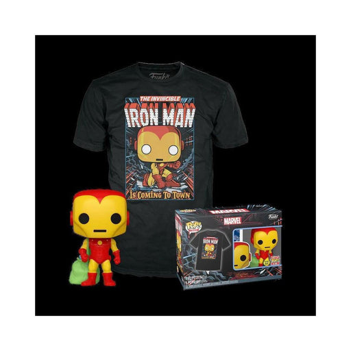 Funko Pop! &amp; Tee (Adult): Marvel - Holiday Iron Man (Glows in the Dark) Vinyl Figure &amp; T-Shirt (L)-0