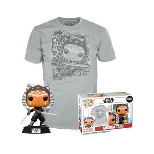 Funko Boxed Pop! &amp; Tees (Adult): Disney Star Wars - Ahsoka Tano (Glows in the Dark) Bobble-Head Vinyl Figure &amp; T-Shirt (S)-0