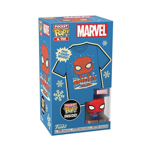 Funko Pocket Pop! &amp; Tee (Child): Marvel - Holiday Spiderman Vinyl Figure &amp; T-Shirt (M)-0