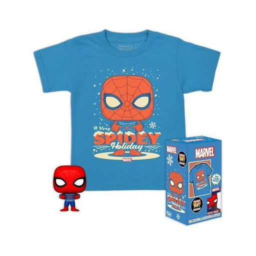 Funko Pocket Pop! &amp; Tee (Child): Marvel - Holiday Spiderman Vinyl Figure &amp; T-Shirt (L)-0