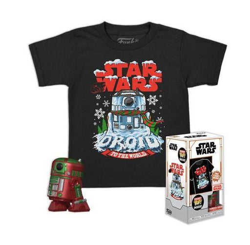 Funko Pocket Pop! &amp; Tee (Child) Disney_ Star Wars - Holiday R2-D2 (Metallic) Vinyl Figure &amp; T-Shirt (S)-0