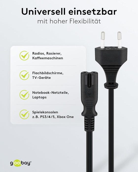 Cavo di alimentazione: Euro spina Euro a 2 pin tipo C e presa C7 universale nero 1,5m