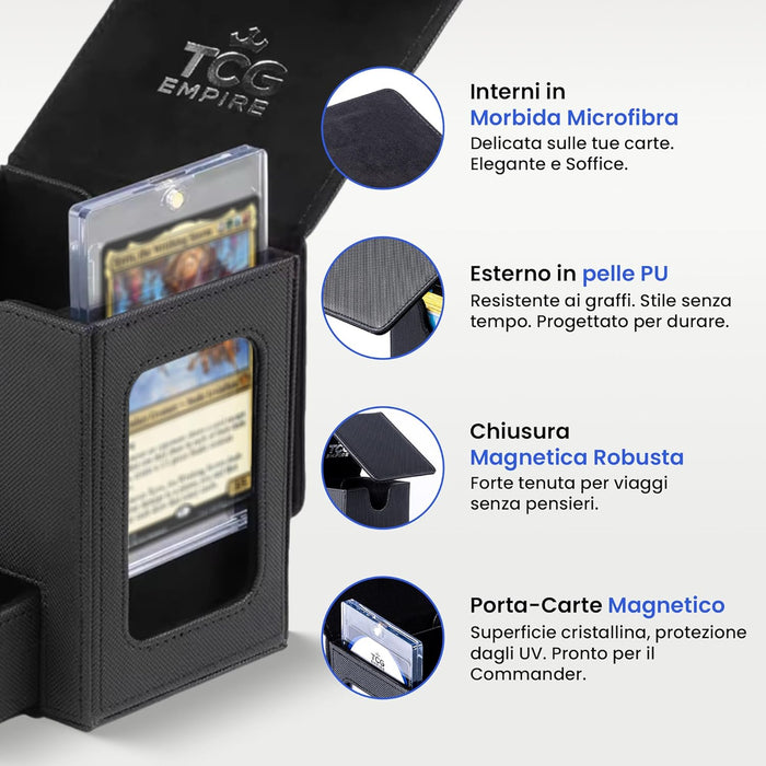 Portamazzo Commander TCG Empire Premium con Finestra, 100 Carte, Custodia Magnetica
