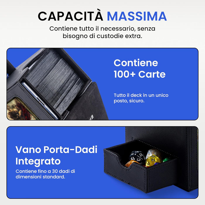 Portamazzo Commander TCG Empire Premium con Finestra, 100 Carte, Custodia Magnetica