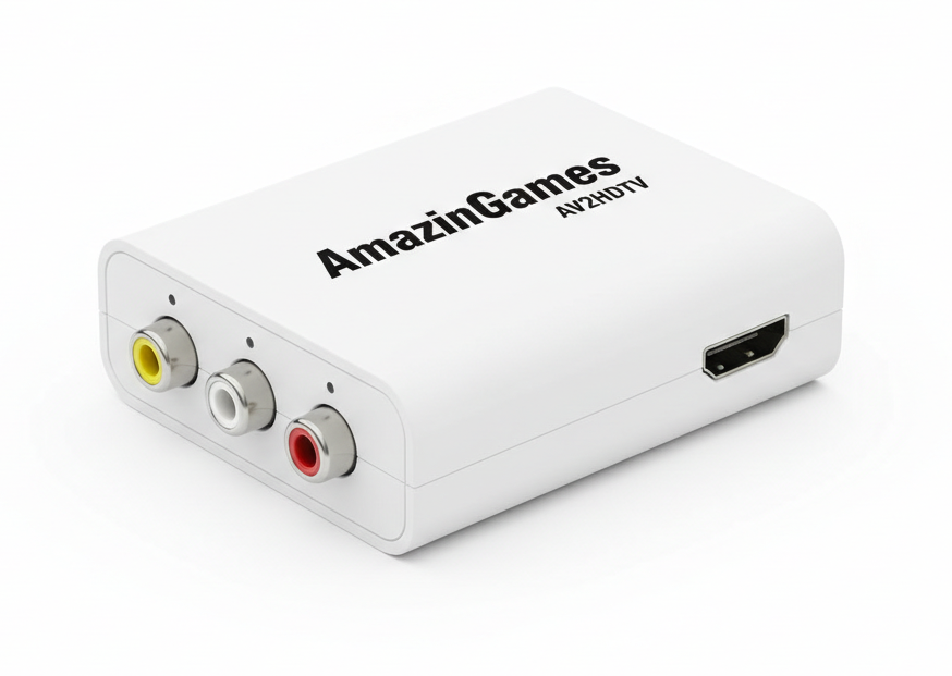 Convertitore AV to HDMI di colore bianco.  "AV2HDTV"