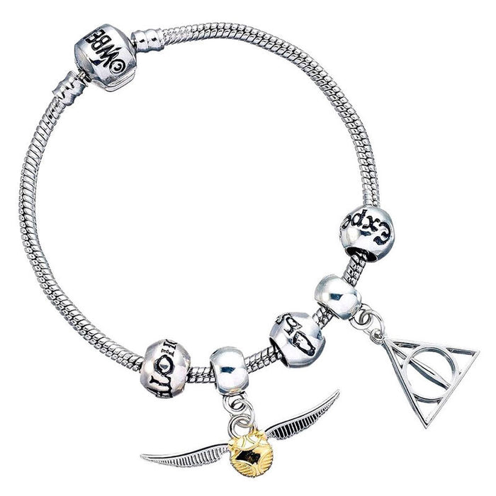 Harry Potter Deathly Hallows Snitch 3 Spellbeads silver charm bracelet-2