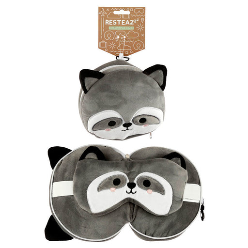 Relaxeazzz Raccoon round travel pillow and eye mask-1