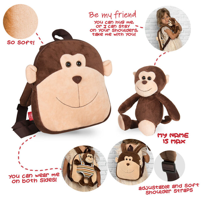 Max Monkey reversible backpack with plush toy 25cm-3