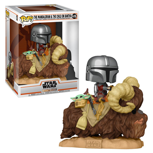 POP figure Star Wars The Mandalorian Mando on Bantha with Child in Bag-0