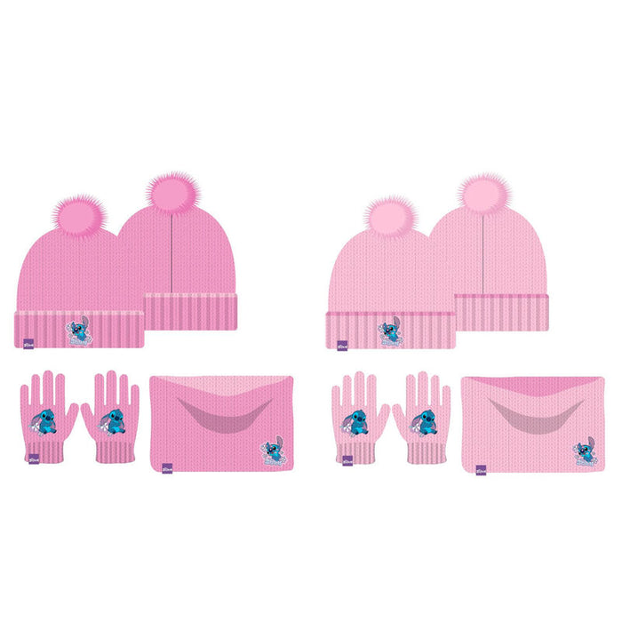 Disney Stitch kids winter set snood hat gloves-0