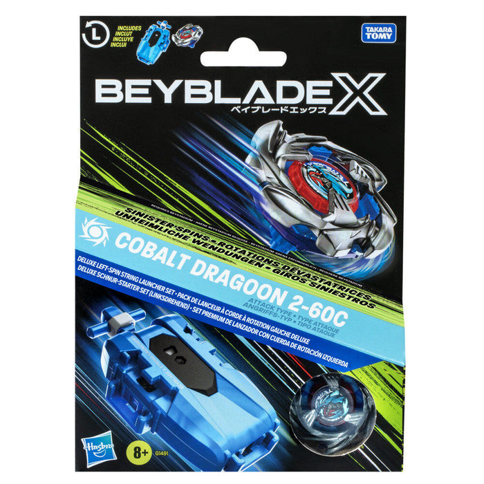 Beyblade X Cobalt Dragoon 2-60C Premium set launcher with rope and top-8