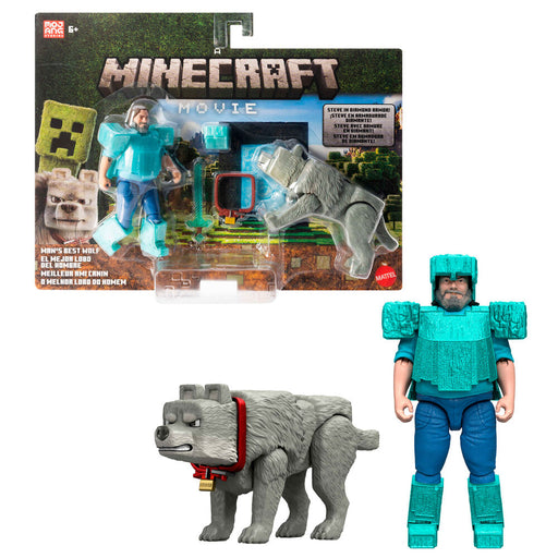 Minecraft The Movie Steve & Wolf set 2 figures-1