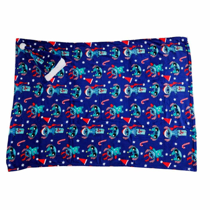 Disney Stitch Coral blanket + hat set-1