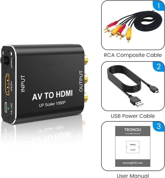 Adattatore RCA HDMI, Convertitore RCA to HDMI,AV a HDMI convertitore Supporta 1080P 60Hz Adatto per PS2/3,Xbox,N64,WII